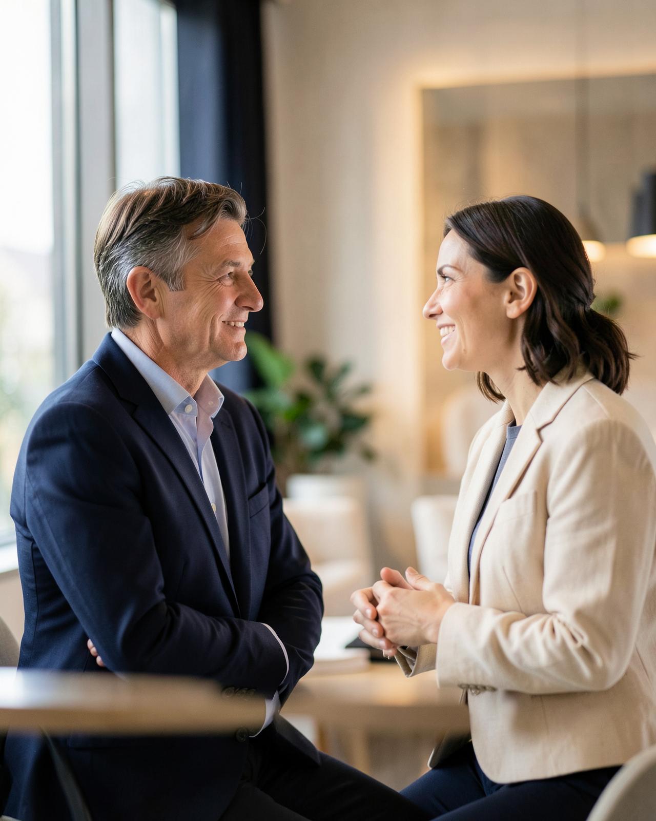 Two leaders sharing a focused coaching conversation